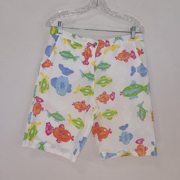 FRESH PRODUCE White Shorts with Colorful Fish Print Hight Rise Size M  LIKE NEW! - Picture 6 of 16